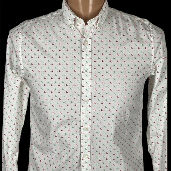 Denim & Flower Ricky Singh Button Down Shirt M Christmas Reindeer Print Holiday - Picture 2 of 7